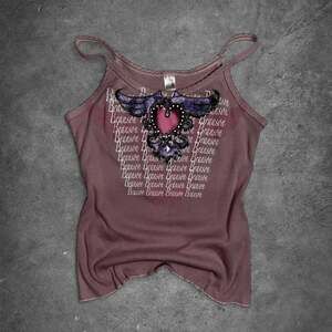 Y2k Authentic 90’s Anvil Branson Winged Heart &  Ribbed Cami Tank Top Size Mediu